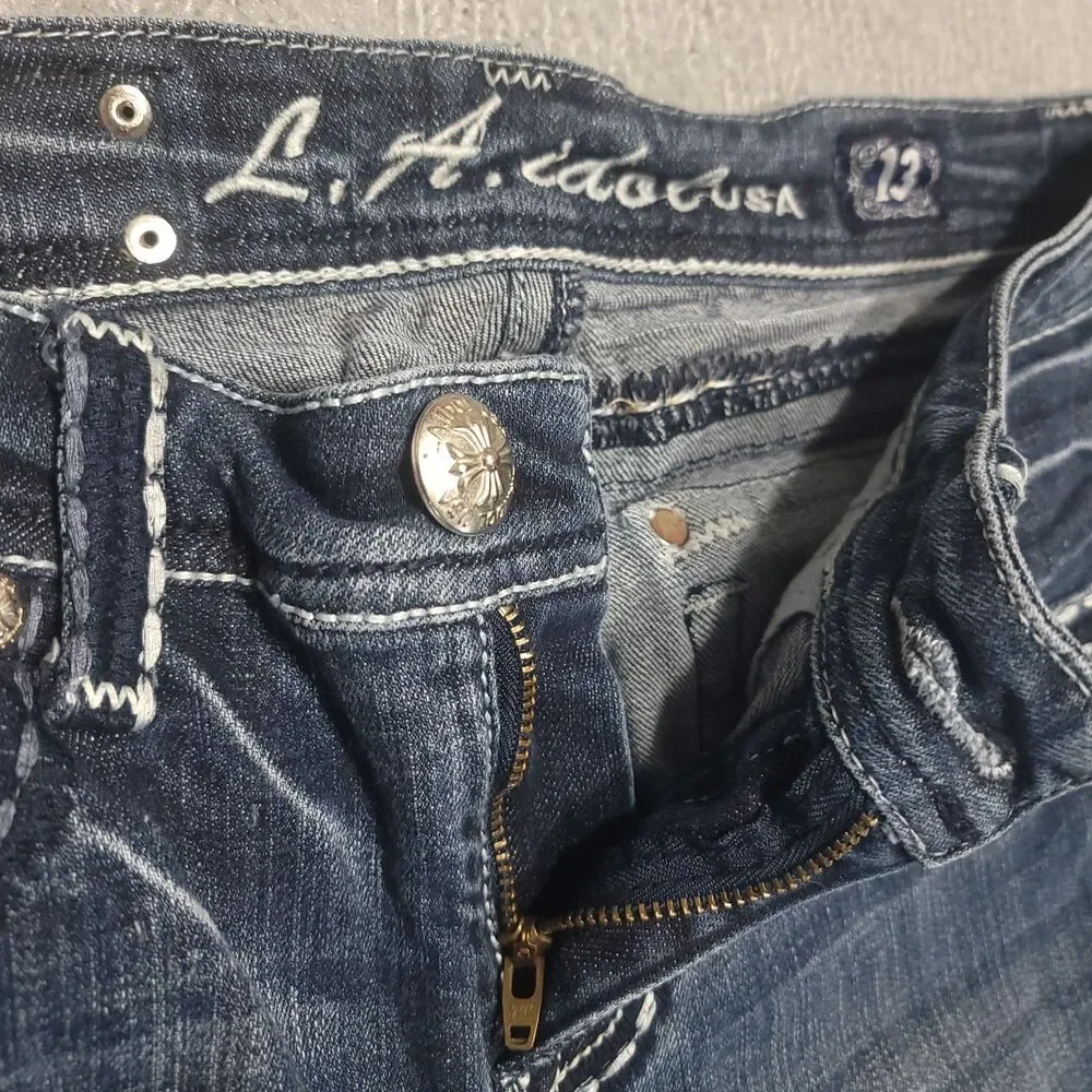 LA Idol USA Jeans Womens Juniors Size 13 Stretch Flare Bootcut Mid Rise Blue